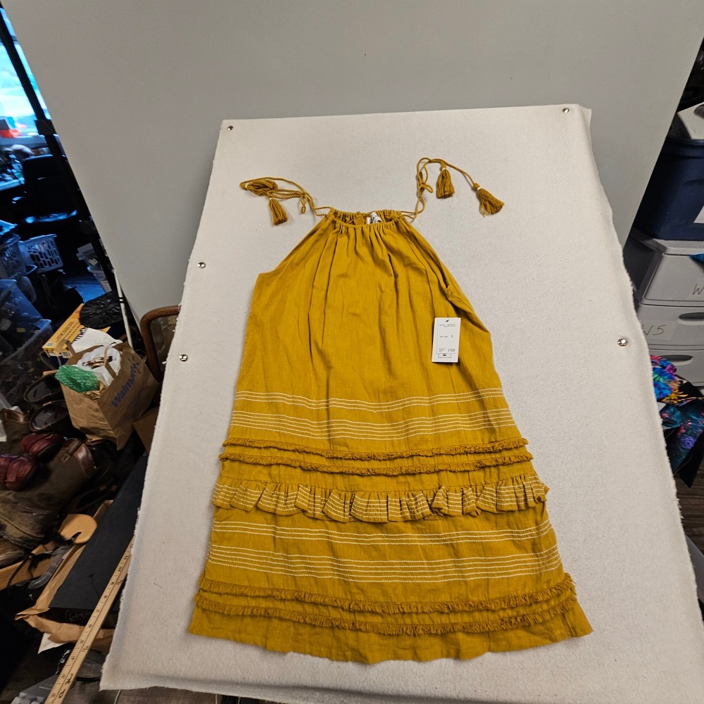 For The Republic Mustard Yellow Cotton Tassel Halter Midi‎ Dress Small NWt